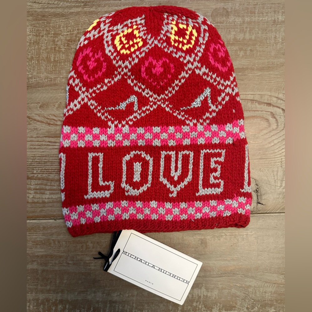 Michaela Beurger Love Is All Red and Pink Beanie - NWT